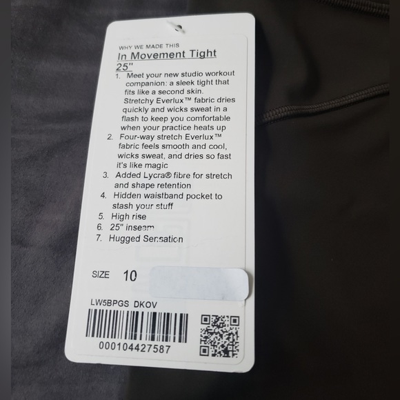 Lululemon Size 10 In Movement Everlux Dark Olive 25" NWT - Picture 3 of 16